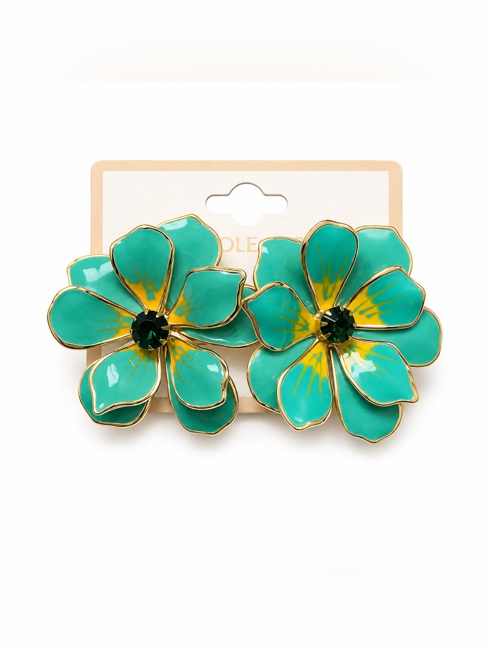 Carole Inc - Turquoise Floral Statement Earrings with Gold Trim